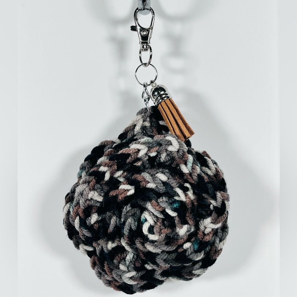 Crochet Espresso Flower Bag Charm & Tassel